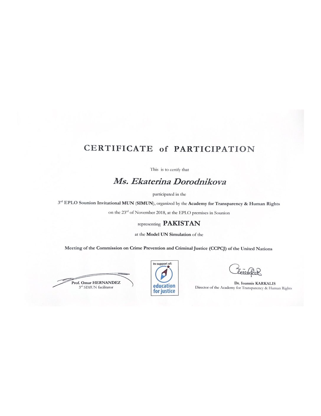 CERTIFICATE of PARTICIPATION